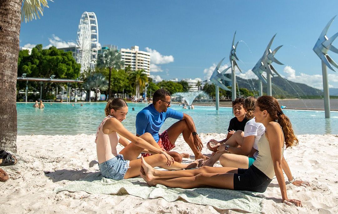 Family swimming at the Cairns Esplanade Lagoon